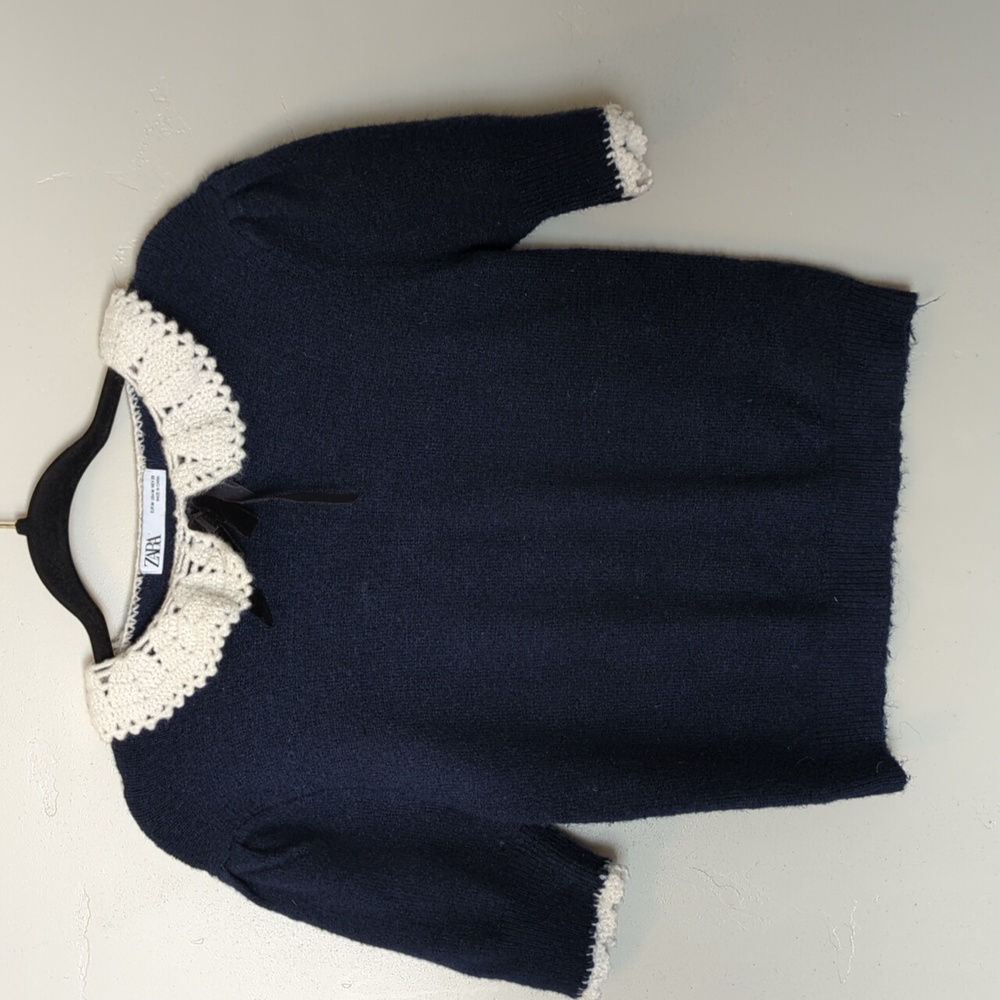 ZARA Royal Blue Knit Bib Collar Women's Sweater M